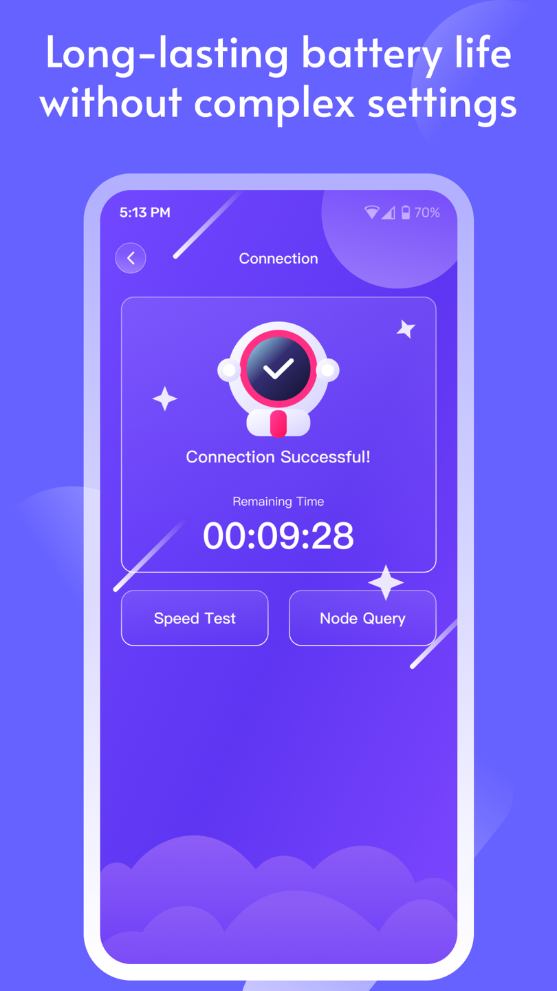 Successful VPN connection with remaining time and connection tools